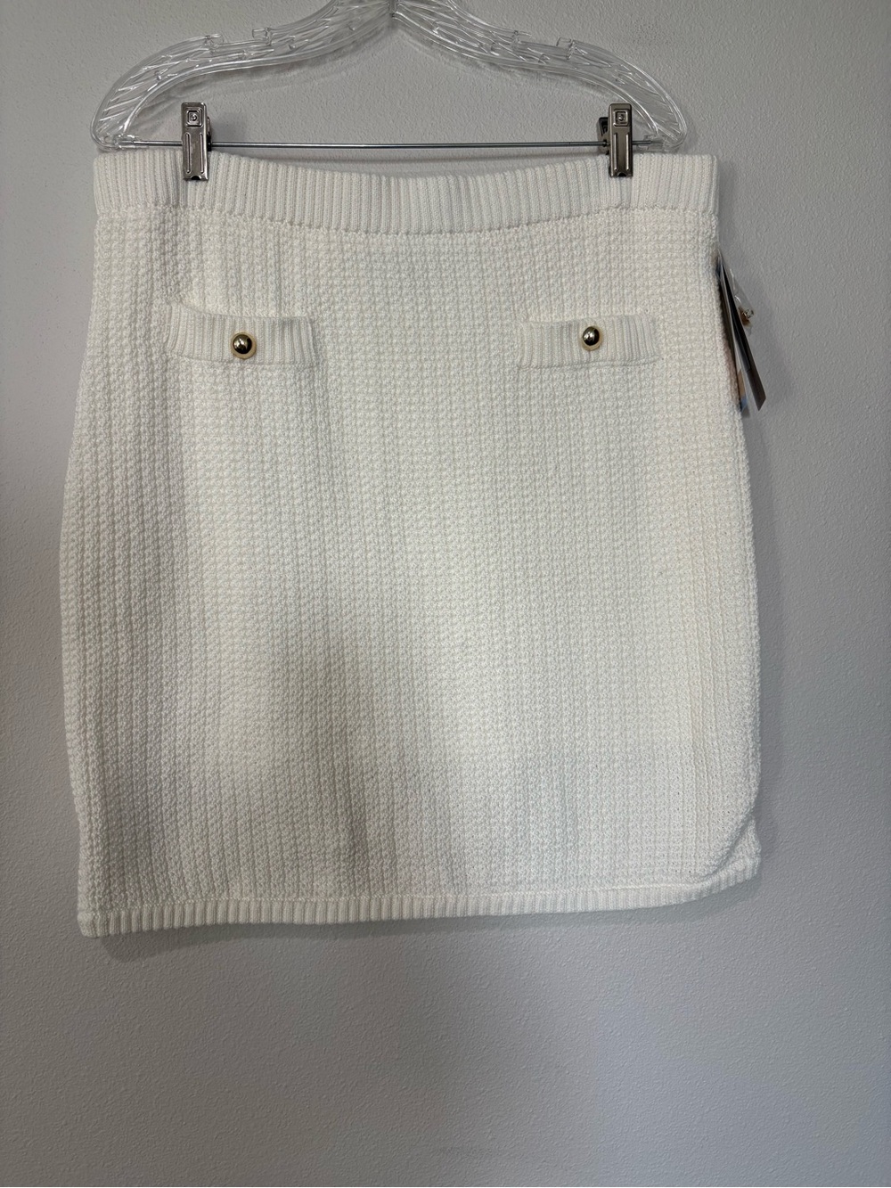 French Connection Cream Knit Mini Skirt with Gold Buttons